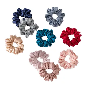 Multi-color satin silk scrunchies set, elegant large hair ties for women and girls daily styling.
