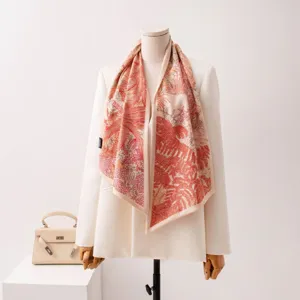 Elegant silk wool scarf, double-layer oblique ribbon scarf for women, stylish warm neckerchief.