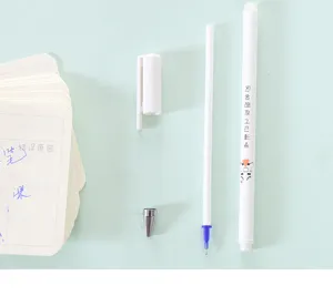 Detailed view of erasable gel pen disassembled parts including refill, cap and pen body.