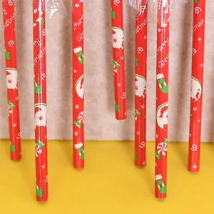 Christmas wooden pencil cute cartoon holiday stationery HB pencil detail close-up view