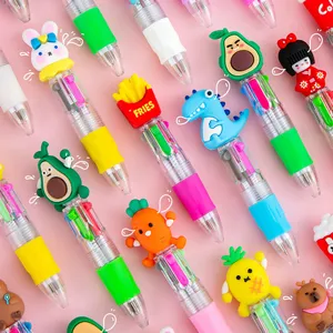 Cute cartoon multi-color ballpoint pens with adorable mini toy toppers for students gifts.