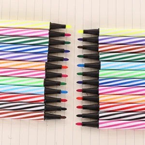 Ensemble de feutres colores a rayures pour le dessin des enfants, cadeau papeterie creative.