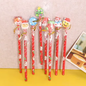 Christmas wooden pencils with cute eraser toppers set, holiday stationery gifts for kids.