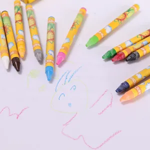 Colorful sunflower pattern crayons set, cute stationery art supplies for kids and gifts.