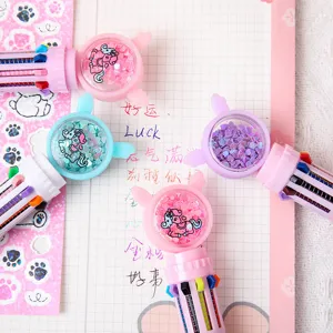 Cute unicorn 10-color ballpoint pen detail, colorful liquid glitter press pen for students.