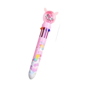 Cute rainbow unicorn 10-color ballpoint pen with glitter shaker topper for school students writing.