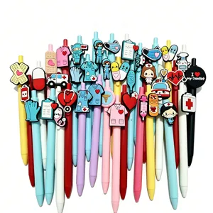 Nurse series PVC soft rubber charm gel pens, cute cartoon medical stationery for students.