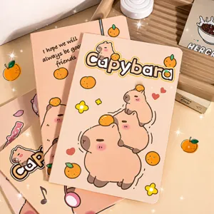 Capybara thema A5 notitieboek detail, schattige cartoon zachte kaft dagboek voor studenten.
