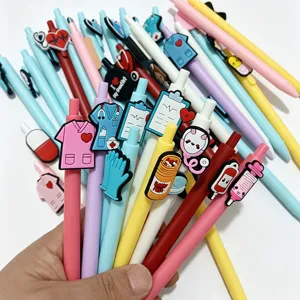 Colorful medical theme gel pens with cute PVC cartoon toppers, perfect school stationery supplies.