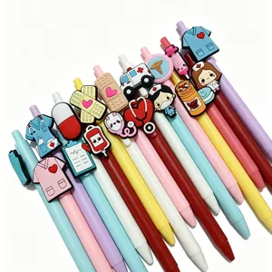 Cute nurse medical theme PVC soft charm ballpoint pens cute stationery school supplies set