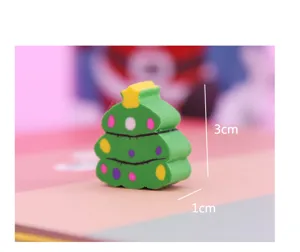 Cute Christmas tree shaped eraser for kids, creative stationery and holiday gift item 3x1cm.