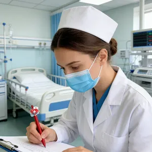 Medical theme PVC soft rubber patch pen detail view, cute nurse stationery writing supply.