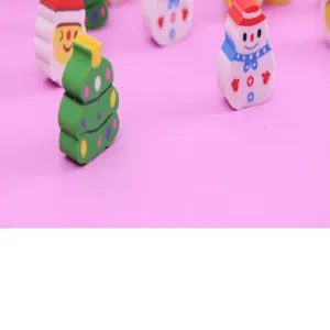 Cute Christmas eraser detail shot, novelty cartoon stationery for kids, festive school supplies gift.