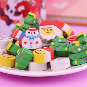 Cartoon Christmas Eraser Cute Santa Claus Rubber Eraser Student Stationery Gift Holiday Party Supplies