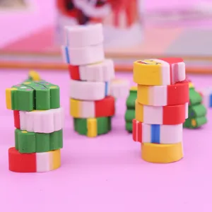 Cute Christmas eraser set, cartoon Santa and tree puzzle erasers, fun student stationery gift.