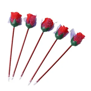 Cute rose ballpoint pen set of five decorative flower signature pens for school gifts and events.