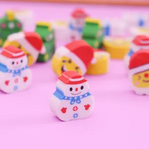Cute Christmas eraser set cartoon snowmen stationery lovely student learning gifts for kids