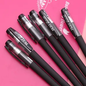 Black gel pens set with matte finish and clip, smooth writing stationery for office and school.