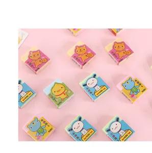 Cute cartoon scented student eraser stationery gift set with colorful animal designs.