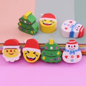 Cute Christmas cartoon erasers set, festive Santa and snowman stationery gifts for kids.