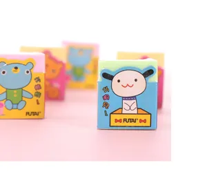 Cute student cartoon scented eraser detail view featuring adorable cute animal patterns.