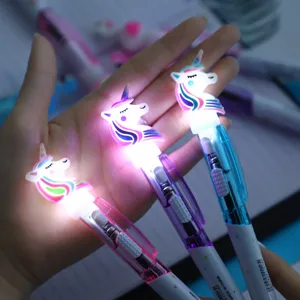 Cute cartoon unicorn light up pen 0.5mm glowing ballpoint pen for students and school supplies