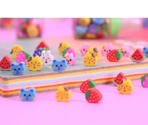 Mini gommes mignonnes en forme d'animaux et de fruits, fournitures scolaires colorées pour élèves.