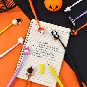 Simpatiche penne gel di Halloween con topper di cartoni animati, scrittura fluida per studenti.