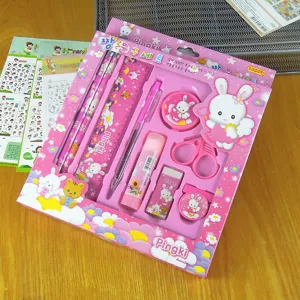 Set de papelería de 9 piezas caja de regalo lápiz diseño de conejito para niños
