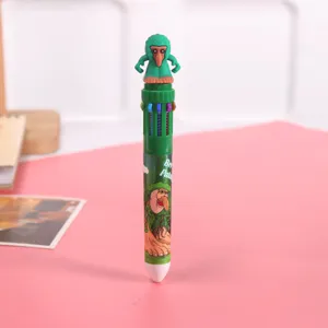 Cute 10-color multi-color ballpoint pen with funny quirky cartoon topper for students writing.