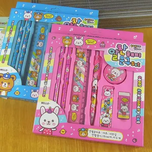 Bonito set de papeleria con lapices regla y goma de borrar para regalos escolares