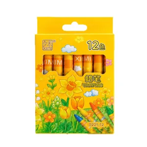 Kids 12 colors crayons set with cute sunflower box package for drawing painting art and school.