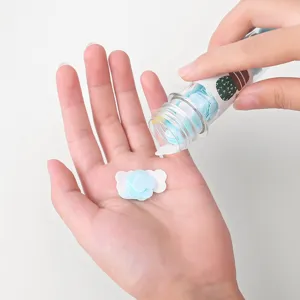 Portable travel pocket soap paper flakes in clear tube, disposable hand washing soap sheets for outdoor.
