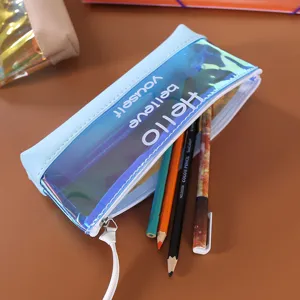 Simpatica astuccio triangolare olografico per studenti, borsa di cancelleria trasparente.