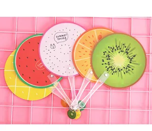 Cute cartoon fruit handheld round fan portable summer cooling fan with plastic handle and cute design
