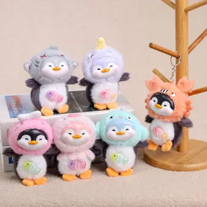 Simpatico portachiavi pinguino in peluche, design con cappuccio animale in vinile, borsa.
