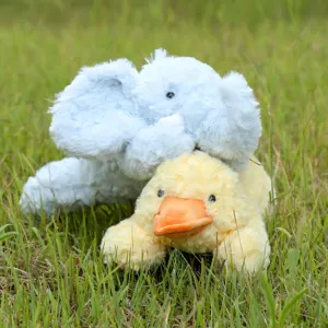 Slouching yellow duck and blue elephant plush toy doll, soft cute pillow for kids and girls.