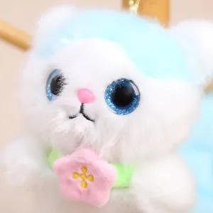 Cute flower angel cat plush toy keychain fluffy doll backpack pendant healing gift accessory