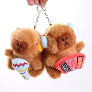Cute musical capybara plush keychain holding instruments soft stuffed animal toy pendant