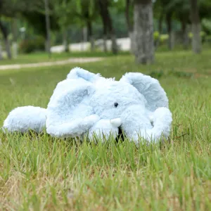 Blue elephant plush toy detail view, soft stuffed animal pillow for kids and girls.