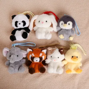 Set di portachiavi in peluche di animali carini, morbidi ciondoli di bambole con cordino.