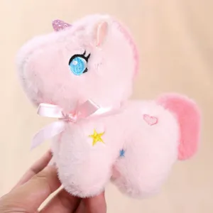 Lindo colgante de felpa de unicornio rosa, llavero de poni de peluche suave y dije para bolso.