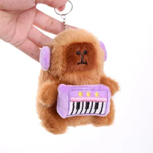 Cute capybara plush keychain with music keyboard toy soft animal doll bag charm pendant.
