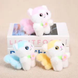 Cute flower angel cat plush pendant doll fluffy animal toy keychain soft healing plush doll gift