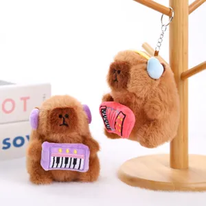 Cute Capybara plush keychain with music instruments soft animal toy backpack pendant decor