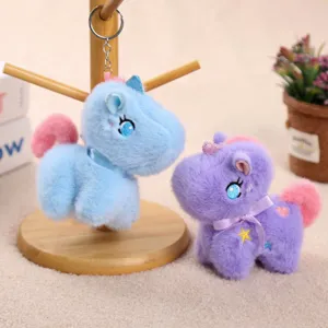 Llavero de peluche de unicornio de dibujos animados, colgante de bolsa suave para decoración.