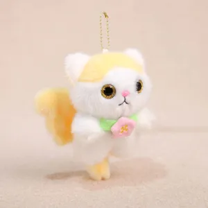 Cute flower angel cat plush pendant keychain fluffy animal doll gift for lovely kids