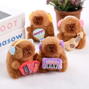 Cute musical capybara plush toy set, soft stuffed animal doll playing instruments for kids.
