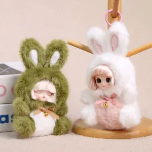 Simpatico coniglietto di peluche ciondolo viso in vinile portachiavi morbido decoro.
