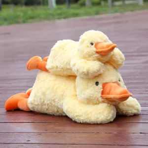 Cute yellow duck plush toy, soft stuffed animal pillow for kids, cozy huggable companion gift.
